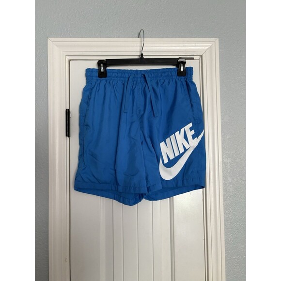 Nike Swim Shorts Mens Size Medium Blue Teal Logo Check Drawstring Elastic - Picture 1 of 6